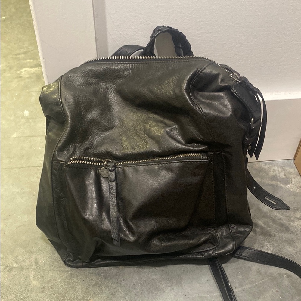 Black Leather-Like Backpack with Rounded Shape